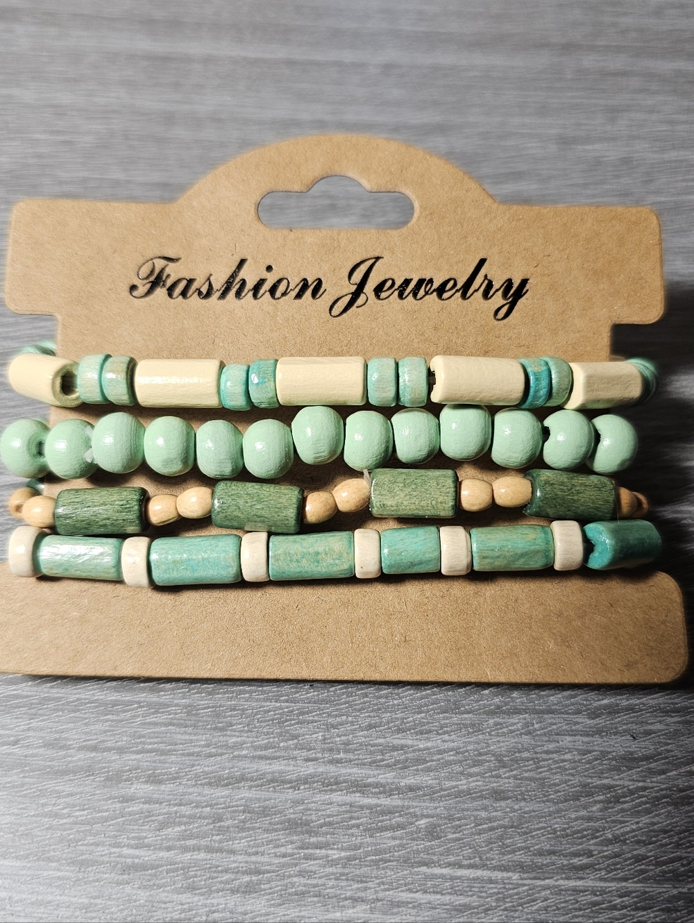 Mint Green Wooden Beaded Bracelet Set